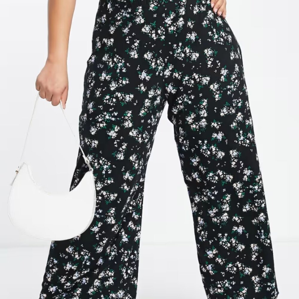 Yours Clothing Black Floral Wide Leg Pants